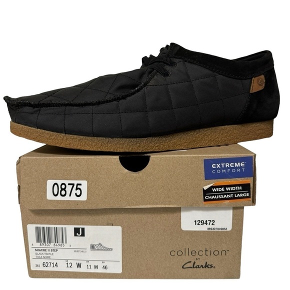 NIB Clarks Shacre II Step Moc Slip-On Suede Textile Loafers Black Size 12 Wide - Picture 1 of 15
